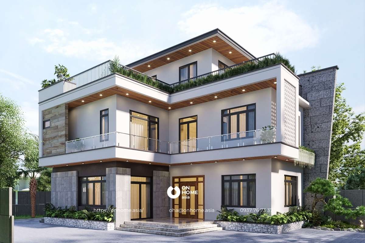 Mẫu biệt thự 2 tầng 1 tum hiện đại, đẹp