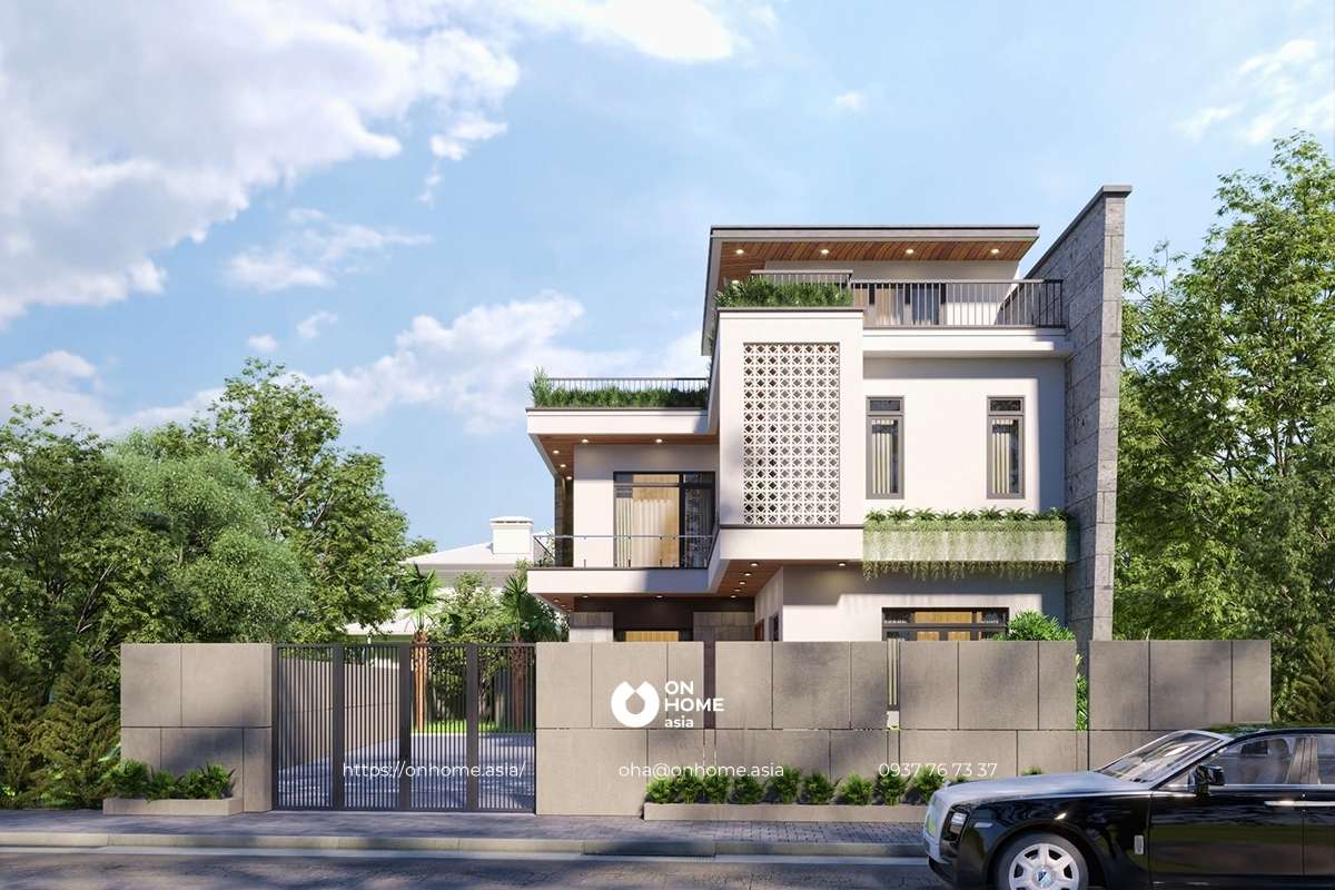 Mẫu biệt thự 2 tầng 1 tum hiện đại, thanh lịch