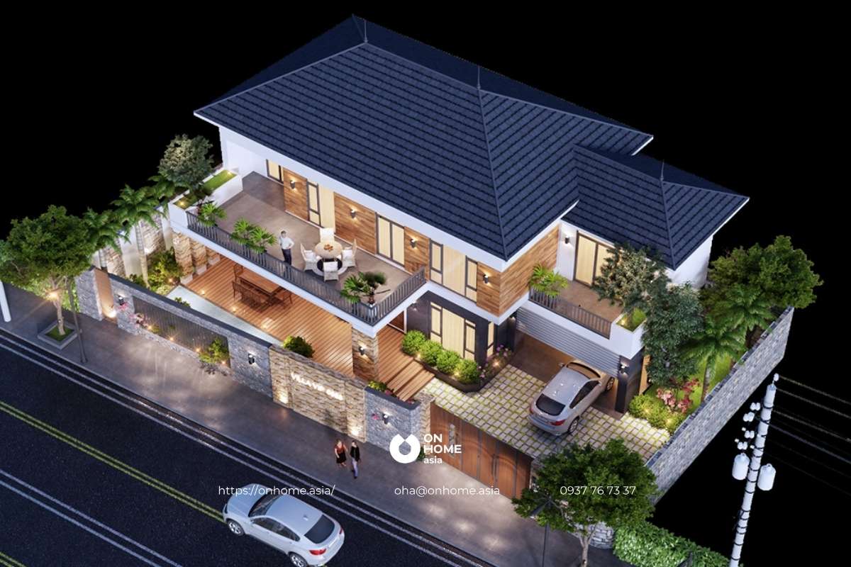 Biệt thự đẹp mái Nhật 2 tầng