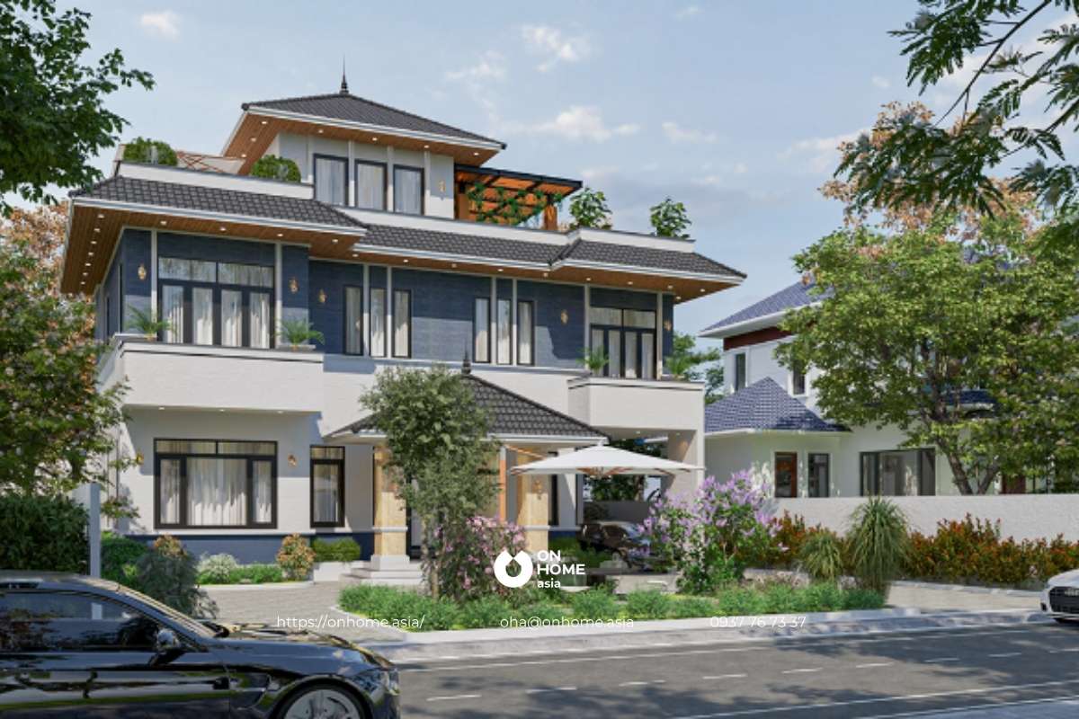 Biệt thự mái Nhật 3 tầng sang chảnh