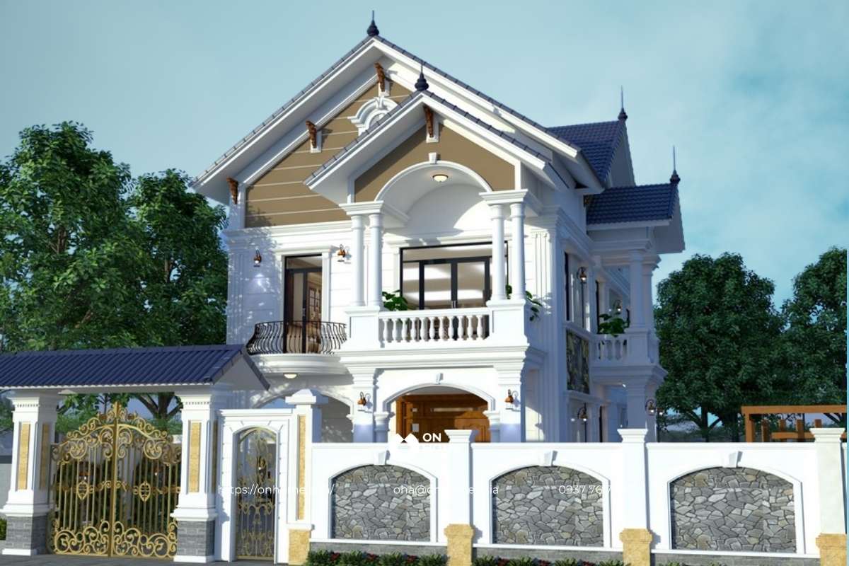 Biệt thự 2 tầng mái Thái ở nông thôn