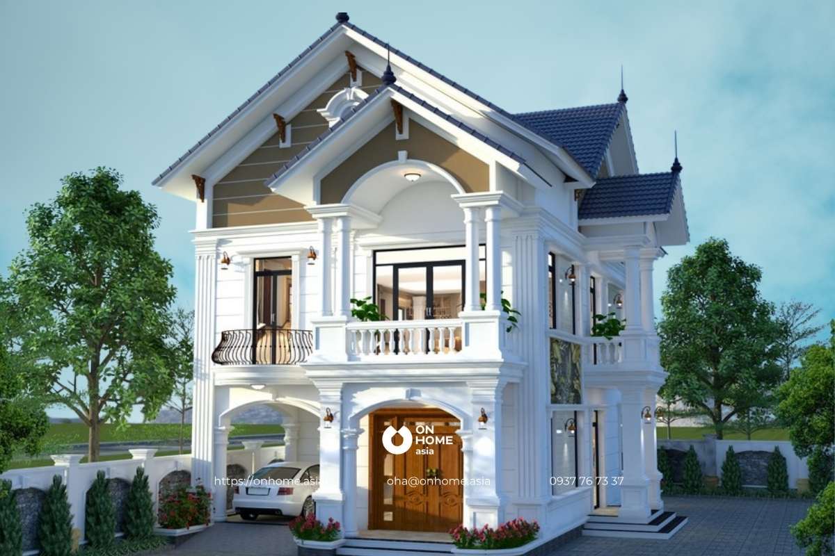 Thiết kế biệt thự 2 tầng mái Thái ở nông thôn