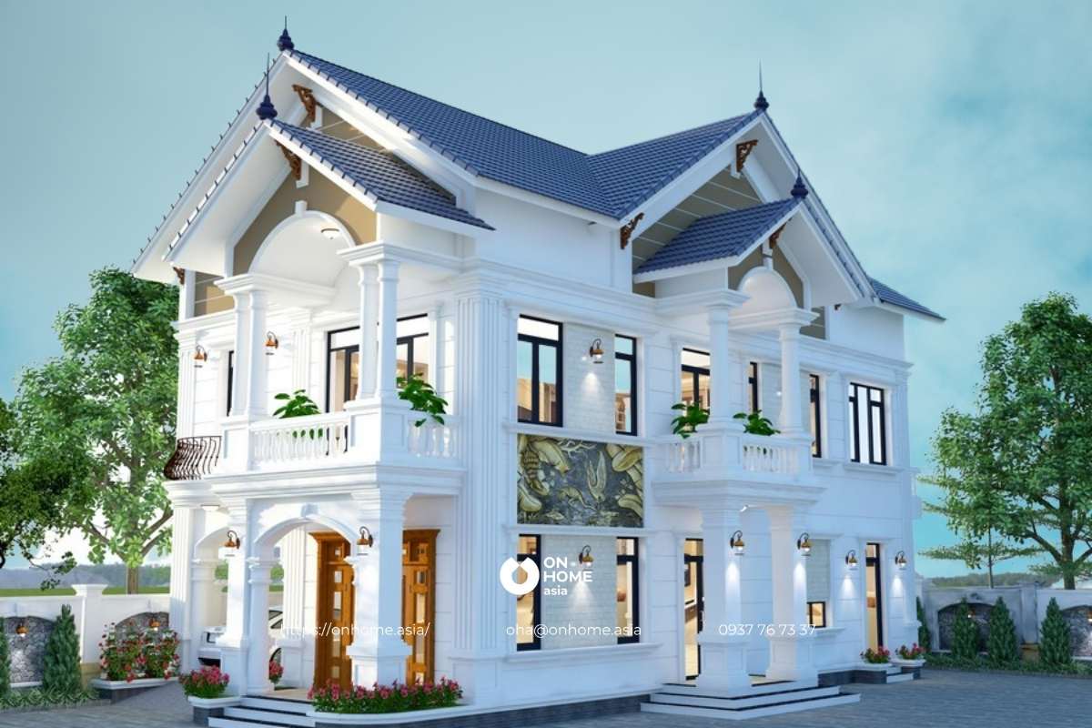 Biệt thự 2 tầng mái Thái ở nông thôn đẹp