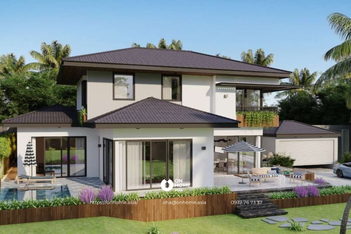 Mẫu biệt thự sân vườn mái Nhật hiện đại