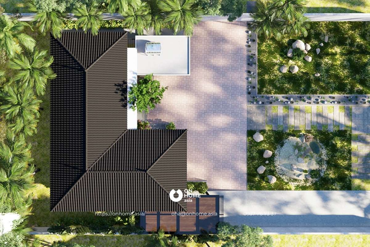 Biệt thự sân vườn từ góc trên cao