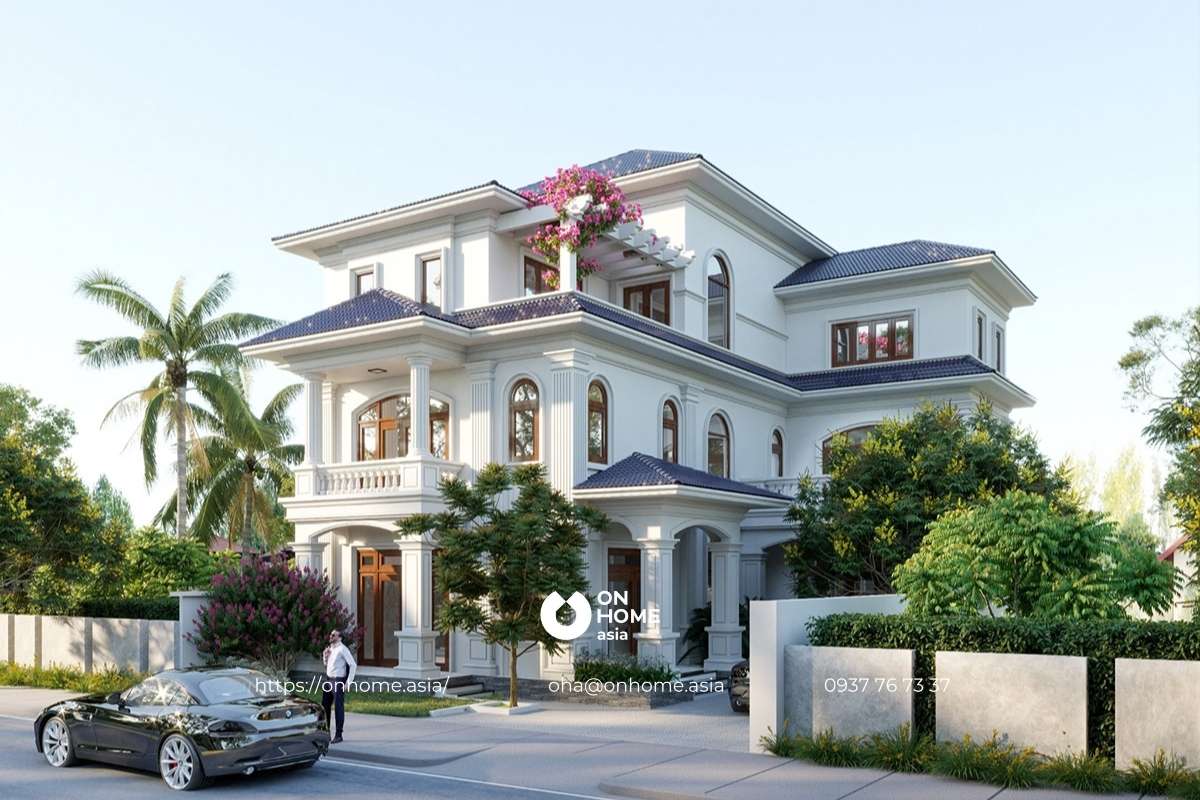 Nhà biệt thự mái Nhật 3 tầng 200m2 sang trọng