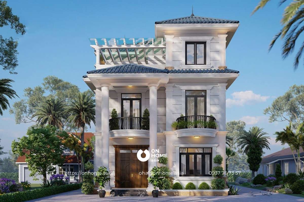 Thiết kế biệt thự 3 tầng mái Nhật có sân vườn