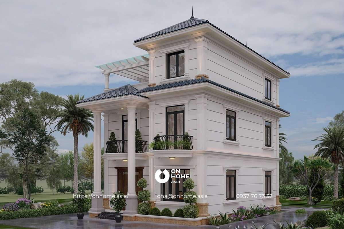 Thiết kế biệt thự 3 tầng mái Nhật có sân vườn đẹp