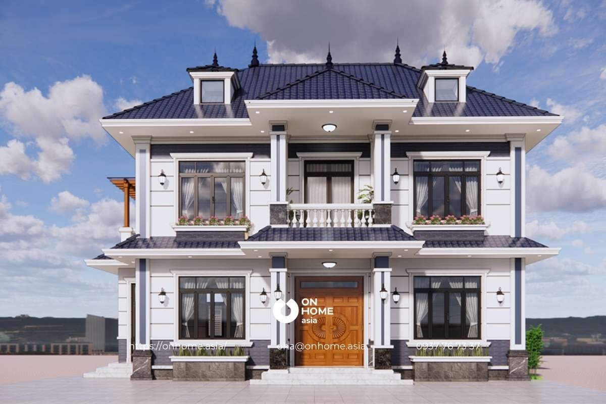 Thiết kế biệt thự mái Nhật 2 tầng 150m2 4 phòng ngủ