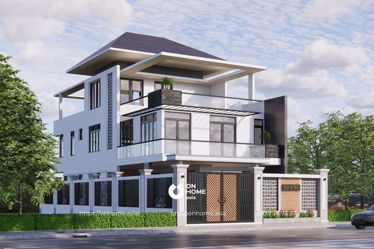 Mẫu biệt thự mái Nhật 3 tầng 180m2 đẹp