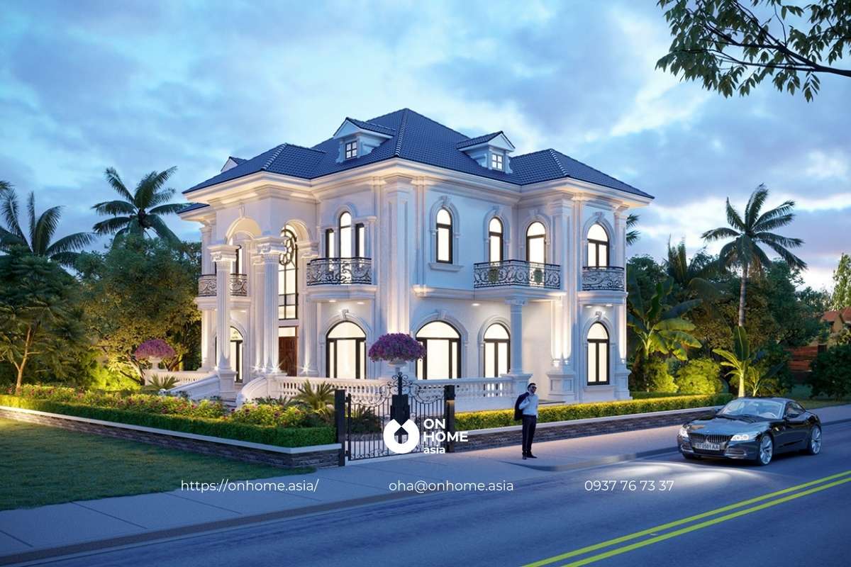 Thiết kế biệt thự 2 tầng mái Nhật phong cách Tân Cổ Điển