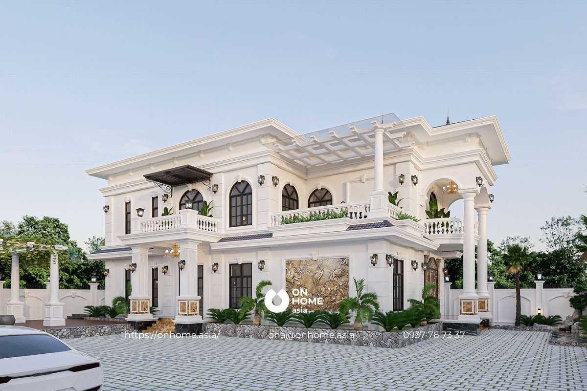 Biệt thự mái Nhật 2 tầng chữ L 4 phòng ngủ