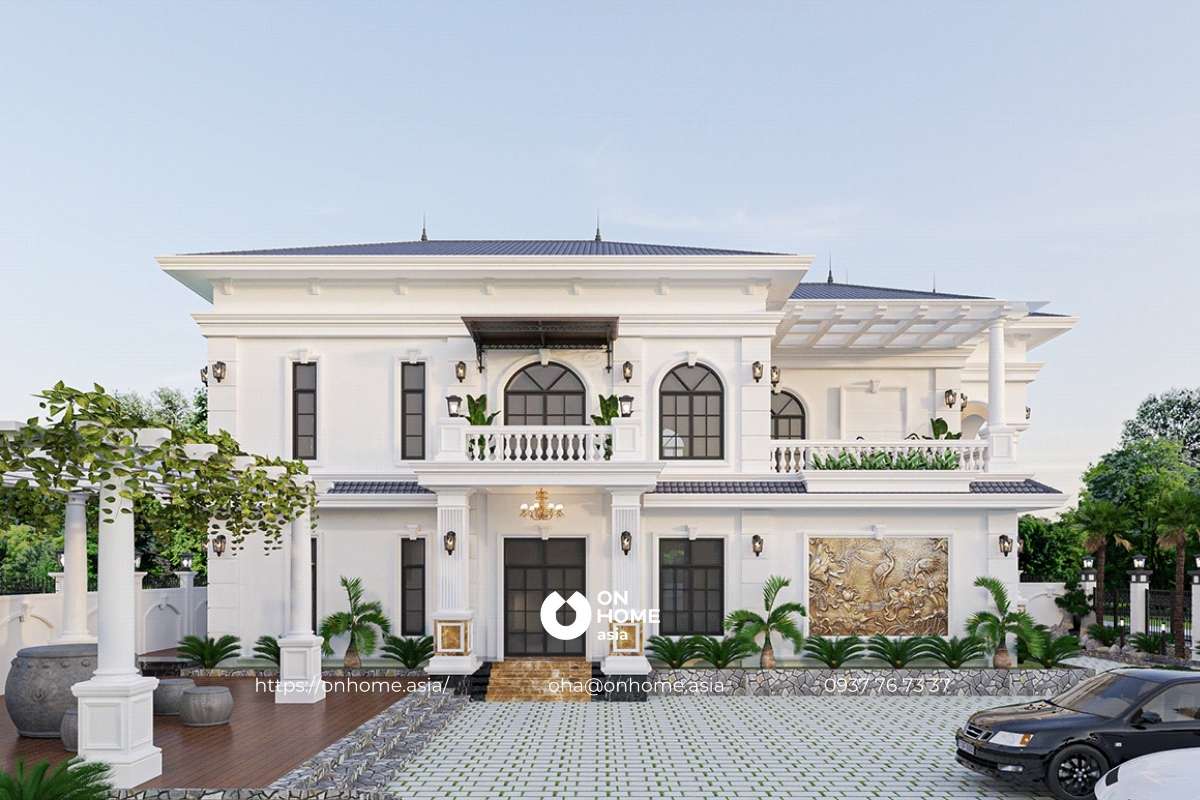 Biệt thự mái Nhật 2 tầng chữ L 4 phòng ngủ đẹp