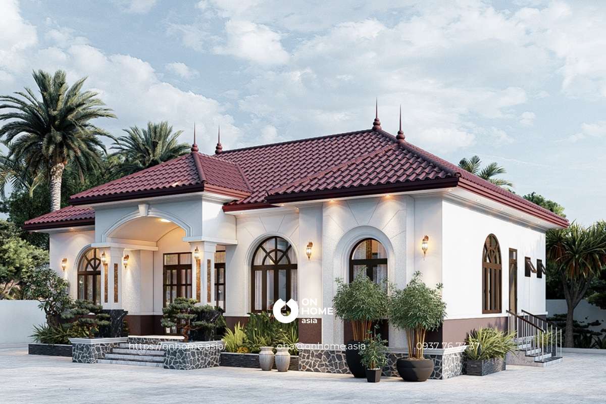 Biệt thự nhà mái Nhật 1 tầng 250m2 4 phòng ngủ