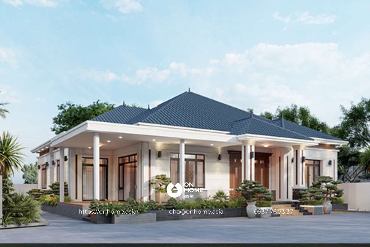 Mẫu biệt thự 1 tầng mái Nhật 3 phòng ngủ đẹp