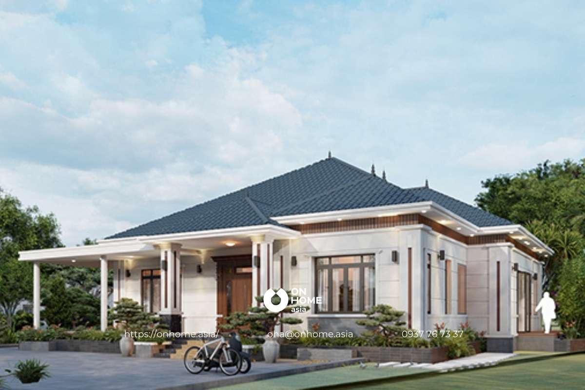 Nhà biệt thự 1 tầng mái Nhật 3 phòng ngủ sang trọng