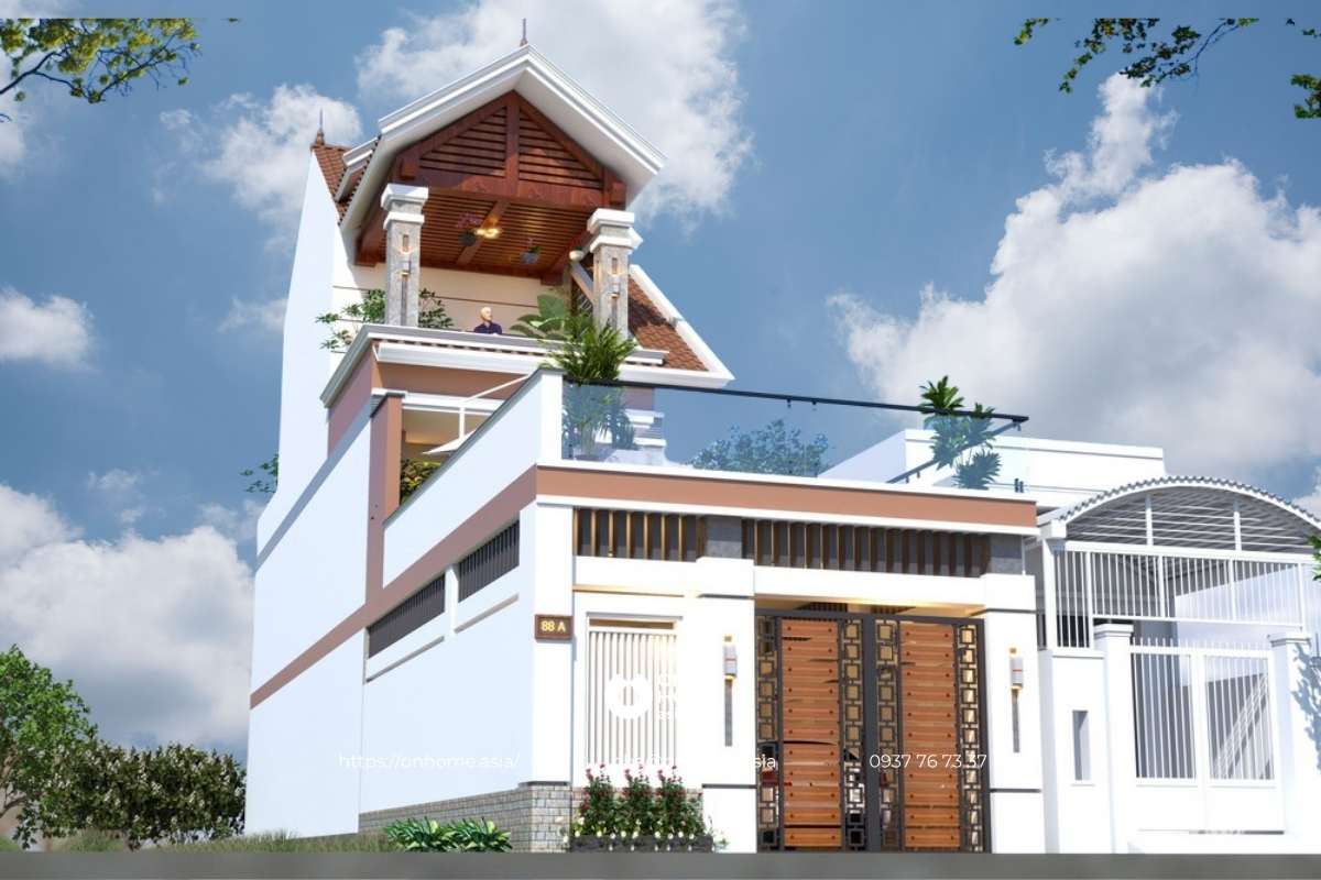 Mẫu nhà ống 2 tầng 1 tum đẹp