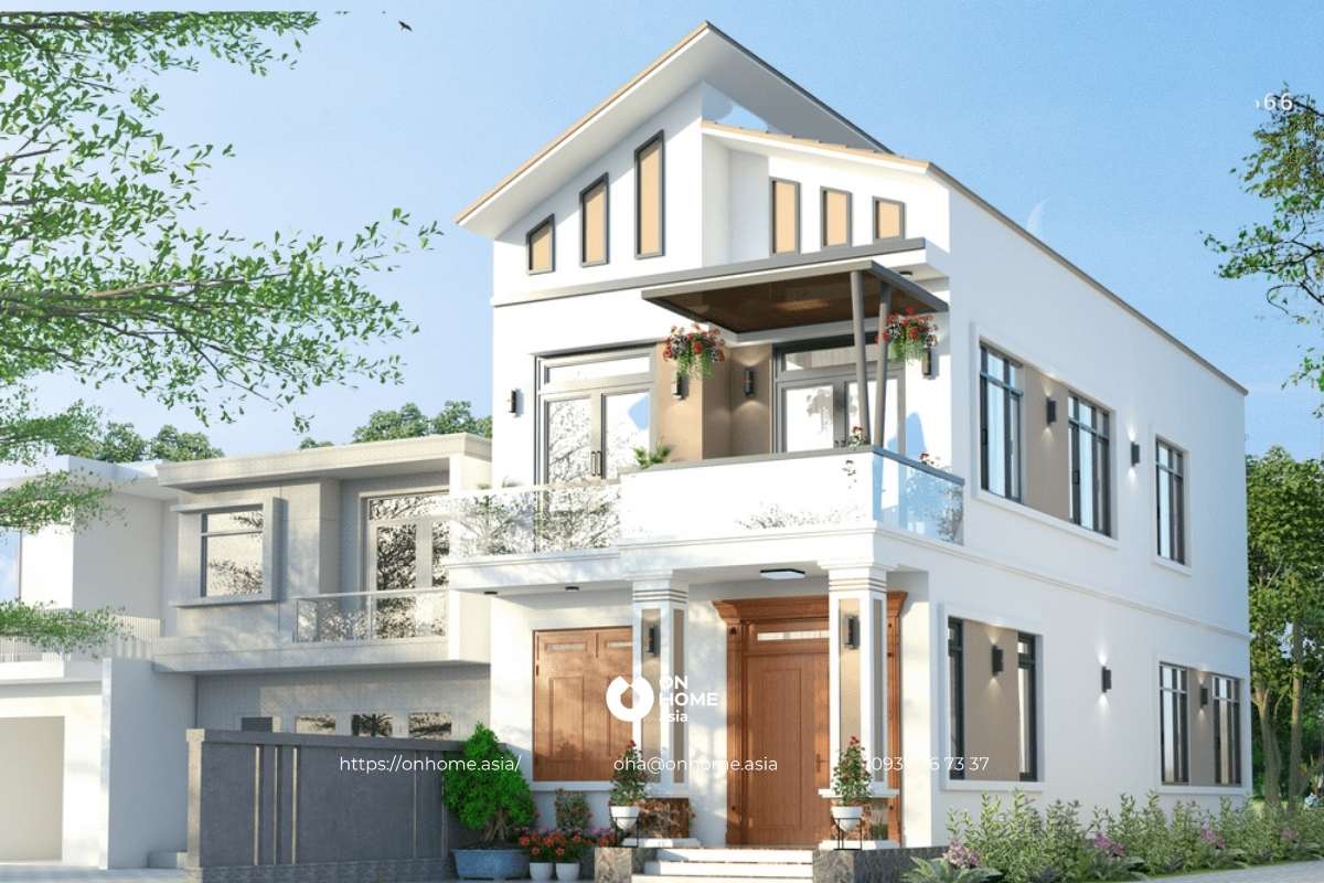 Nhà ống 2 tầng mái lệch hiện đại, đẹp