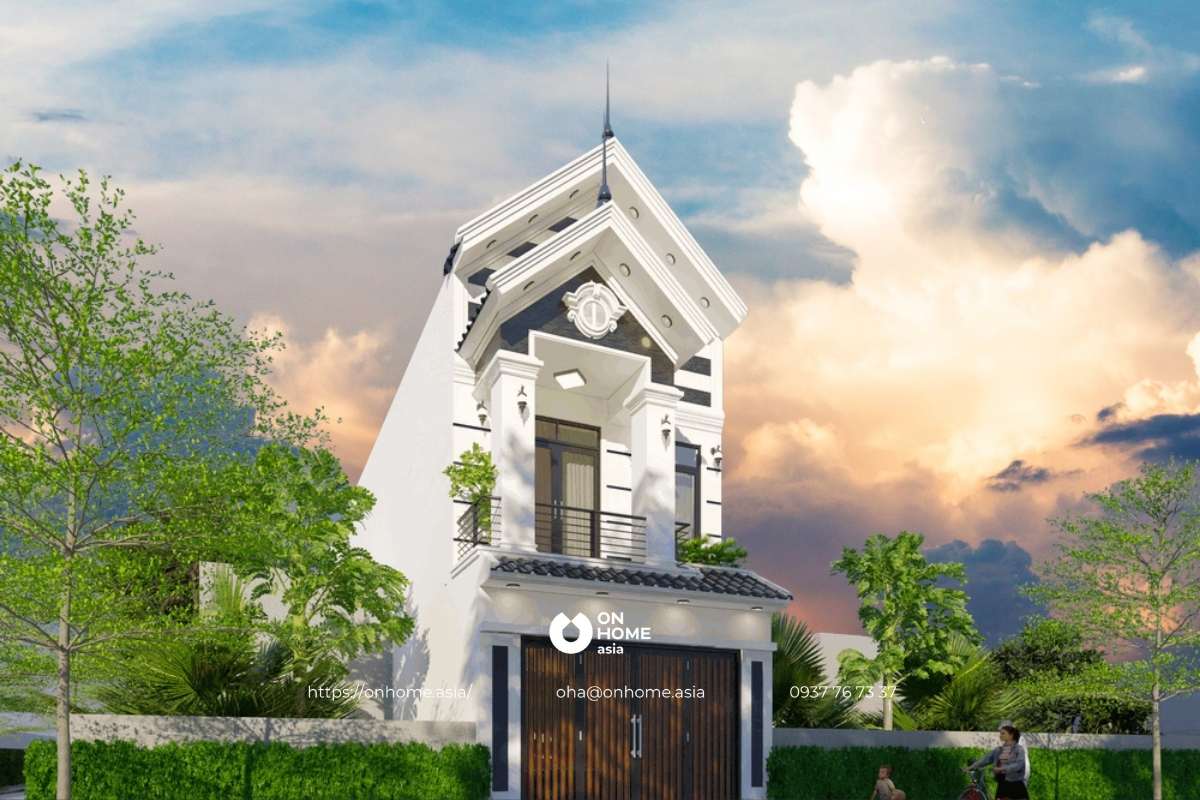 Thiết kế nhà ống 2 tầng phong cách Tân Cổ Điển đẹp