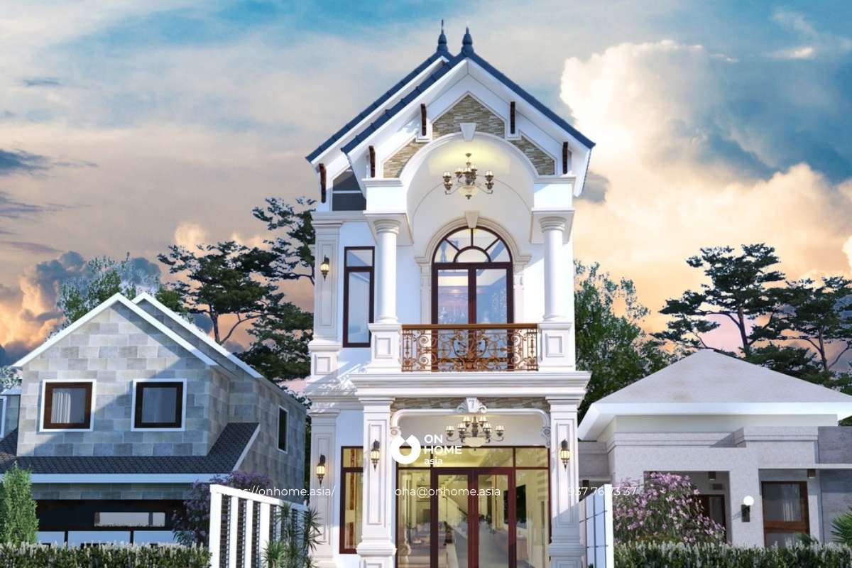 Nhà ống 2 tầng phong cách Tân Cổ Điển 2 mặt tiền đẹp