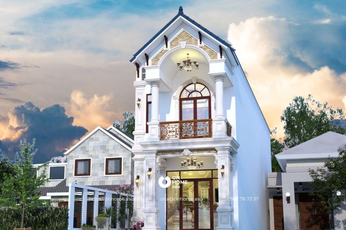 Nhà ống 2 tầng phong cách Tân Cổ Điển 2 mặt tiền sang chảnh