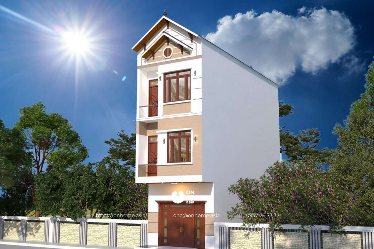 Nhà ống 3 tầng mái Thái 4 phòng ngủ đẹp