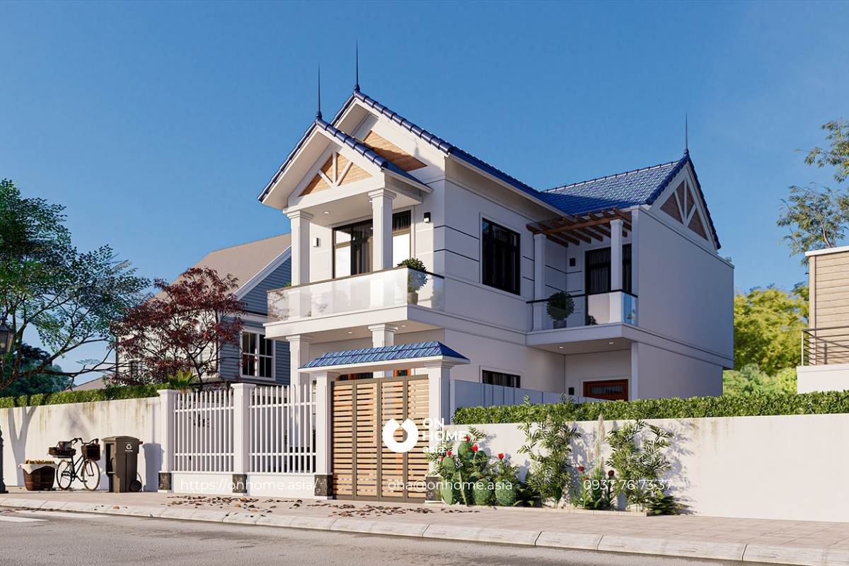 Mẫu nhà ống 2 tầng mái Thái hiện đại