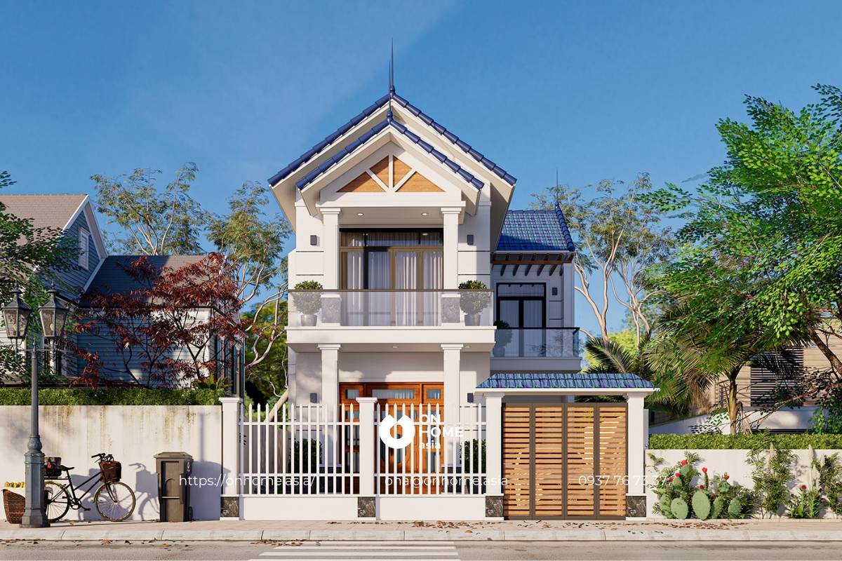 Thiết kế nhà ống 2 tầng mái Thái hiện đại