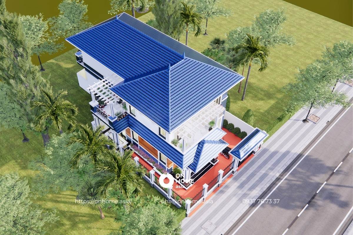 Thiết kế nhà 2 tầng mái Nhật hiện đại