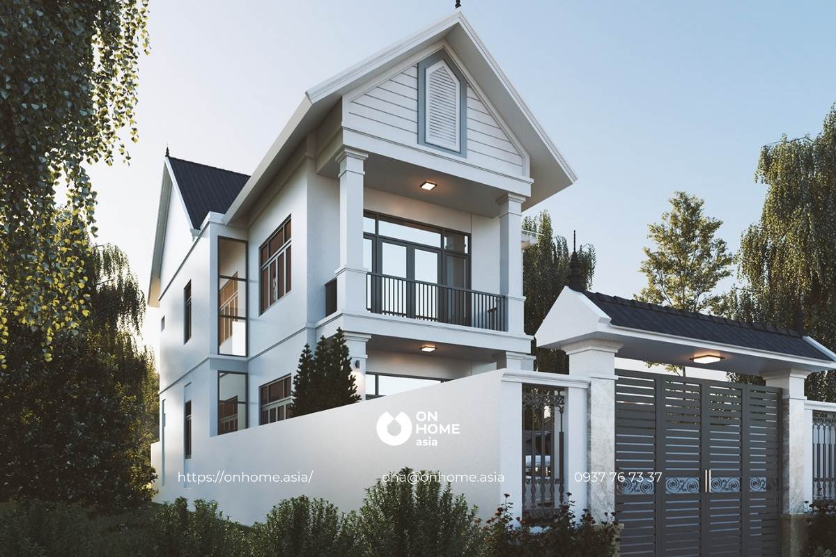 Thiết kế nhà phố 2 tầng mái Thái đơn giản mà đẹp