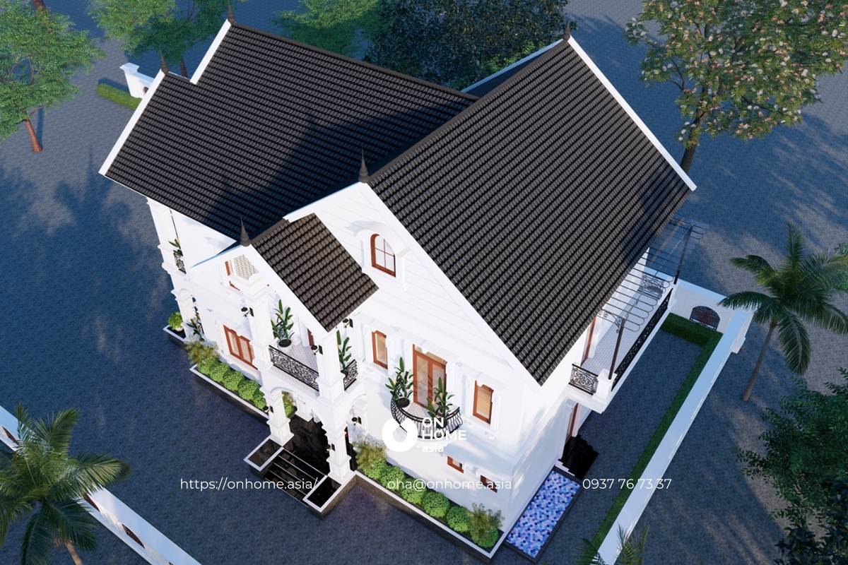 Nhà ống 2 tầng 2 tầng 120m2 phong cách Tân Cổ Điển sang trọng