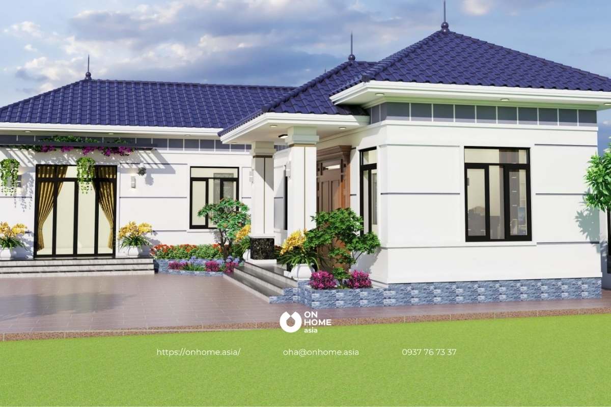 Nhà cấp 4 chữ L 4 phòng ngủ hiện đại