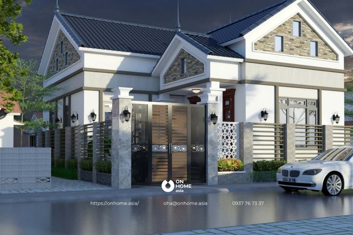 Nhà cấp 4 nông thôn chữ L mái Thái đẹp