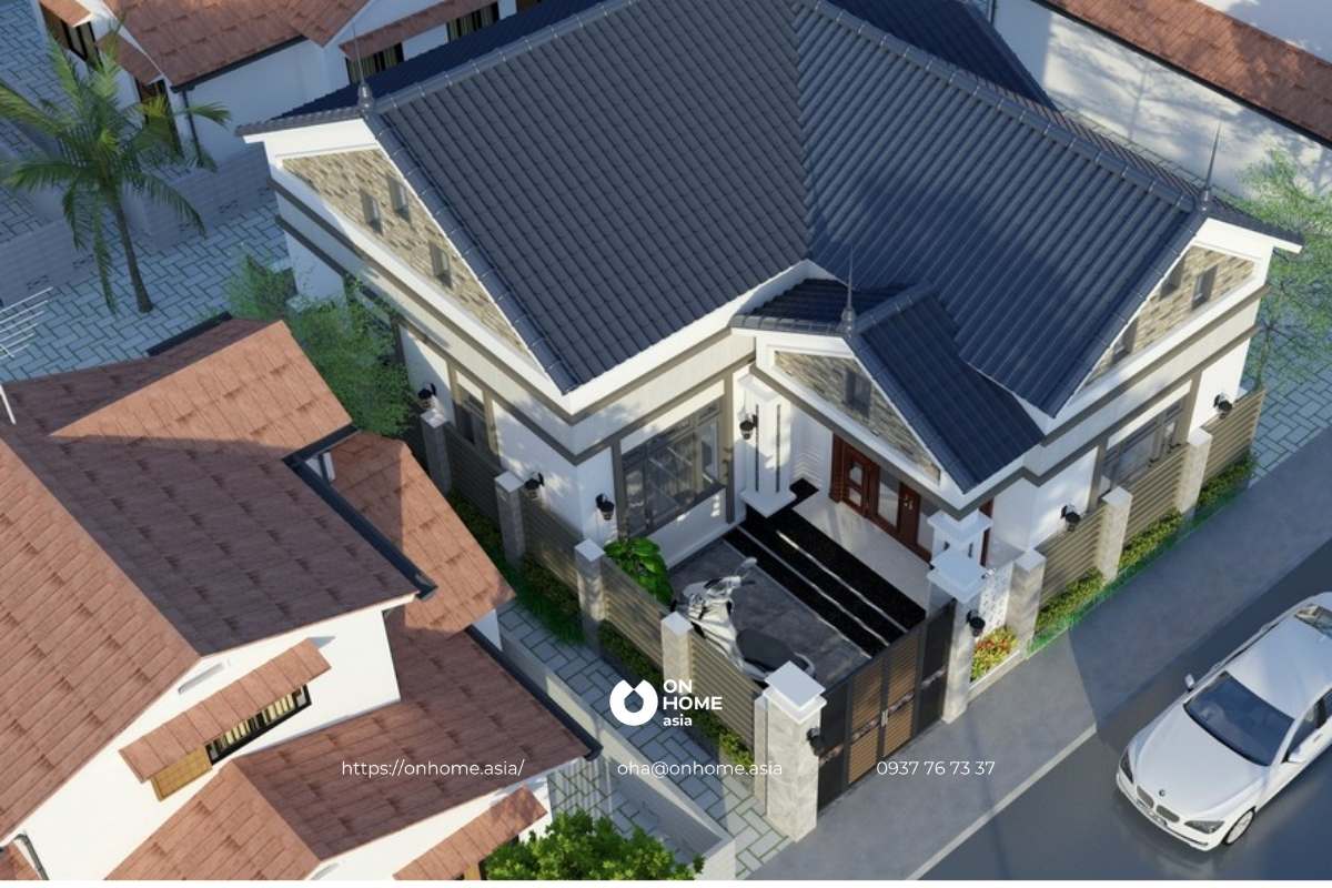 Nhà cấp 4 nông thôn chữ L mái Thái đẹp