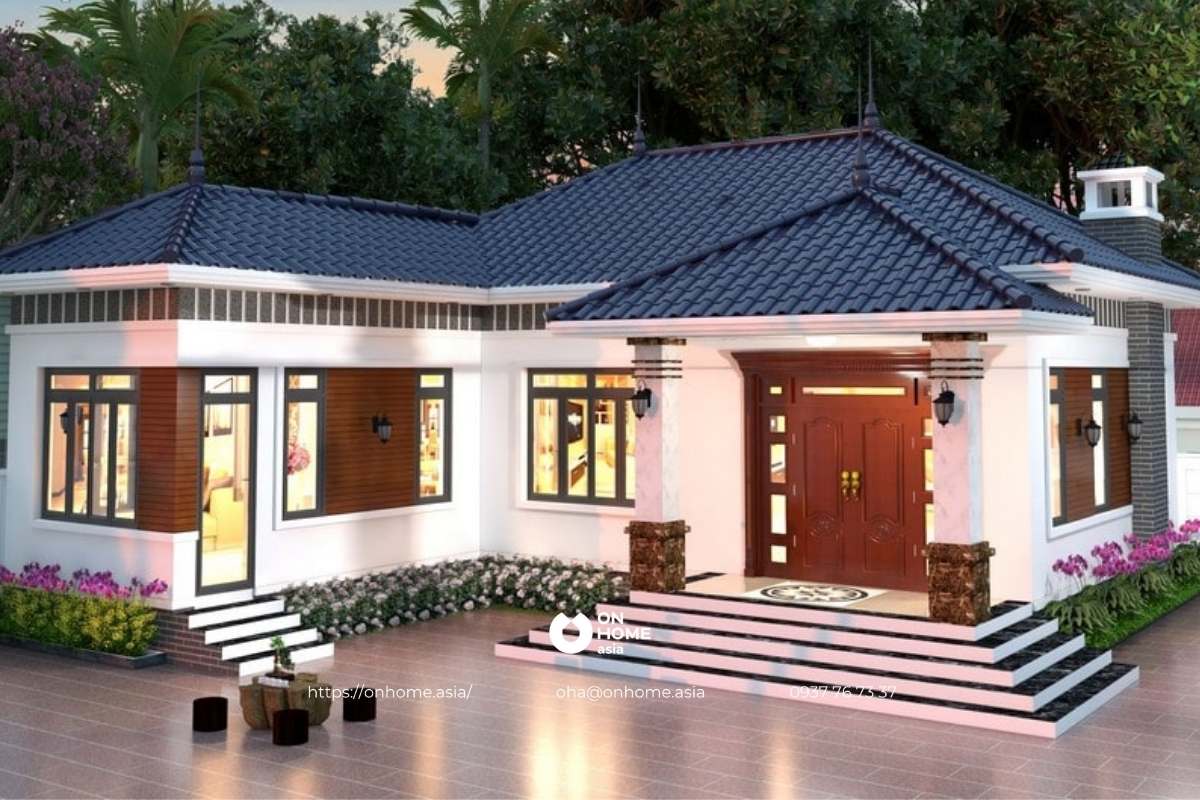 Nhà mái Nhật cấp 4 chữ L sang trọng