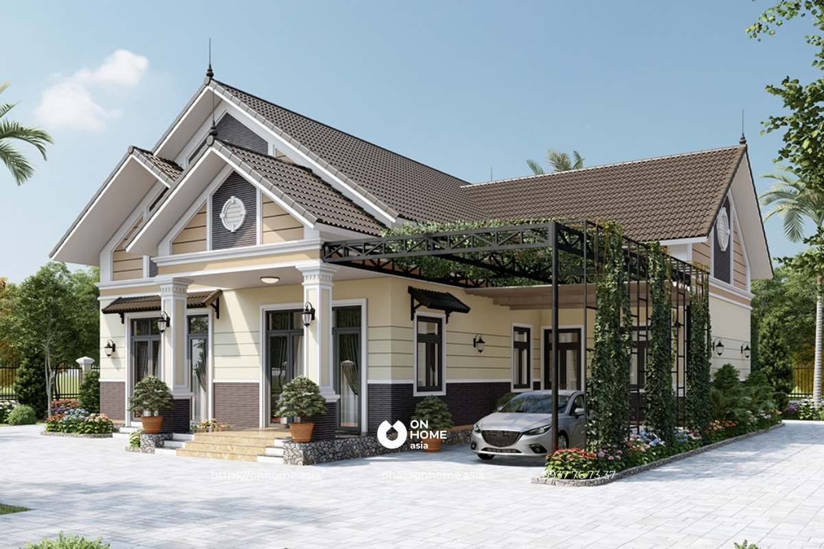 Nhà cấp 4 mái Thái chữ L sang trọng