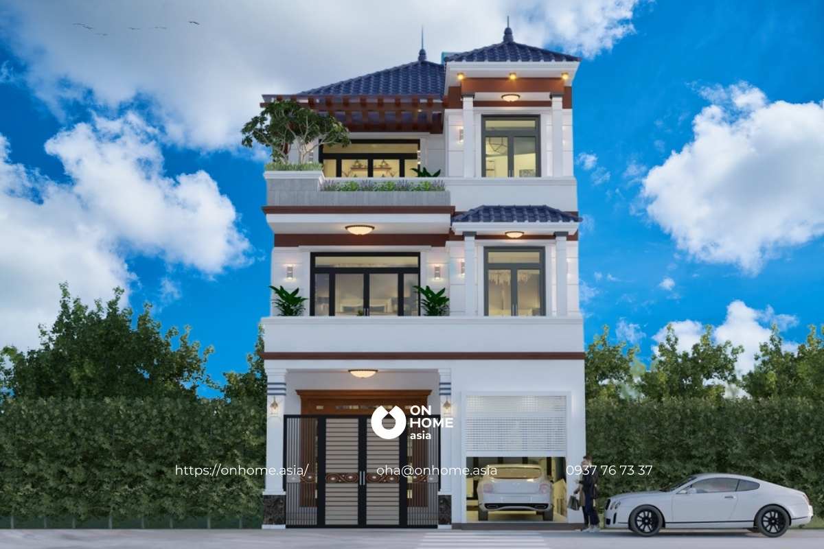 Nhà 3 tầng mái Nhật đẹp, hiện đại