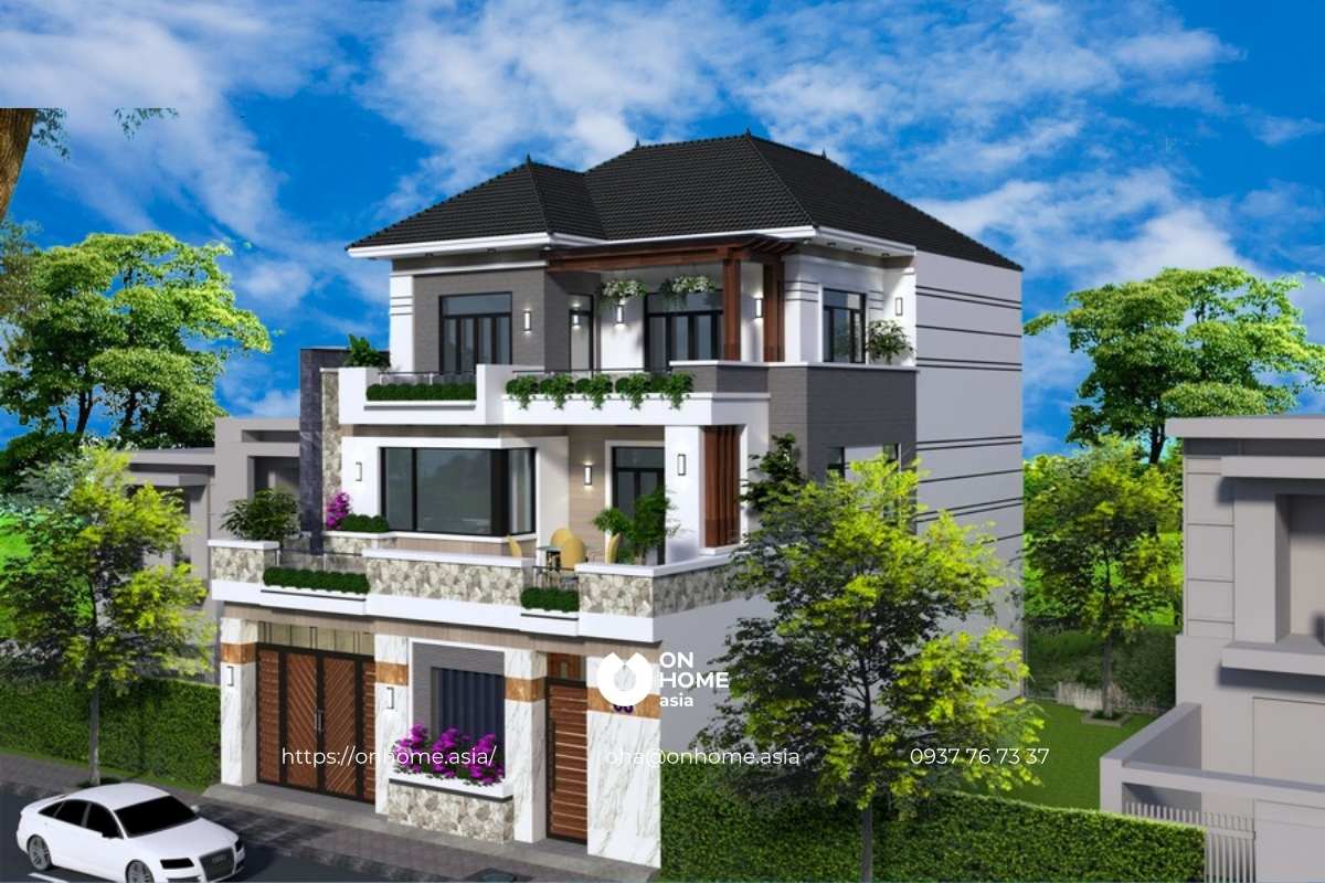 Nhà mái Nhật 3 tầng sang trọng