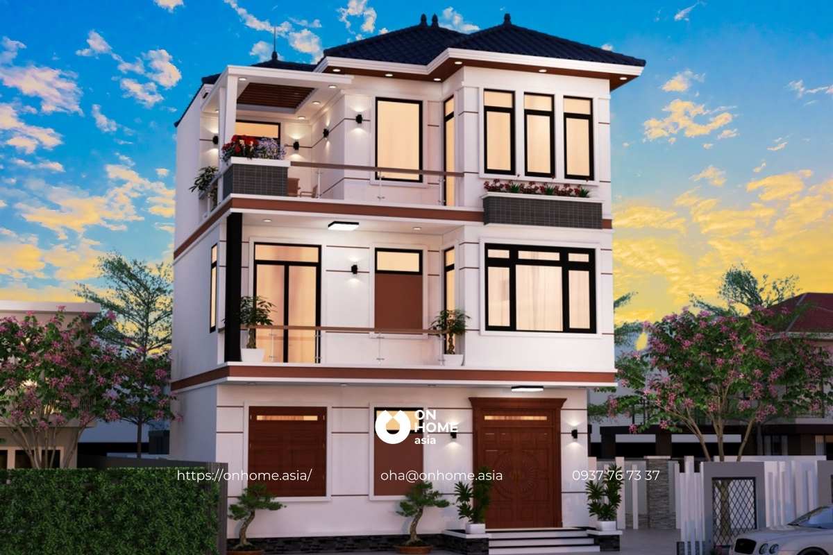Nhà 3 tầng mái Nhật đẹp, hiện đại