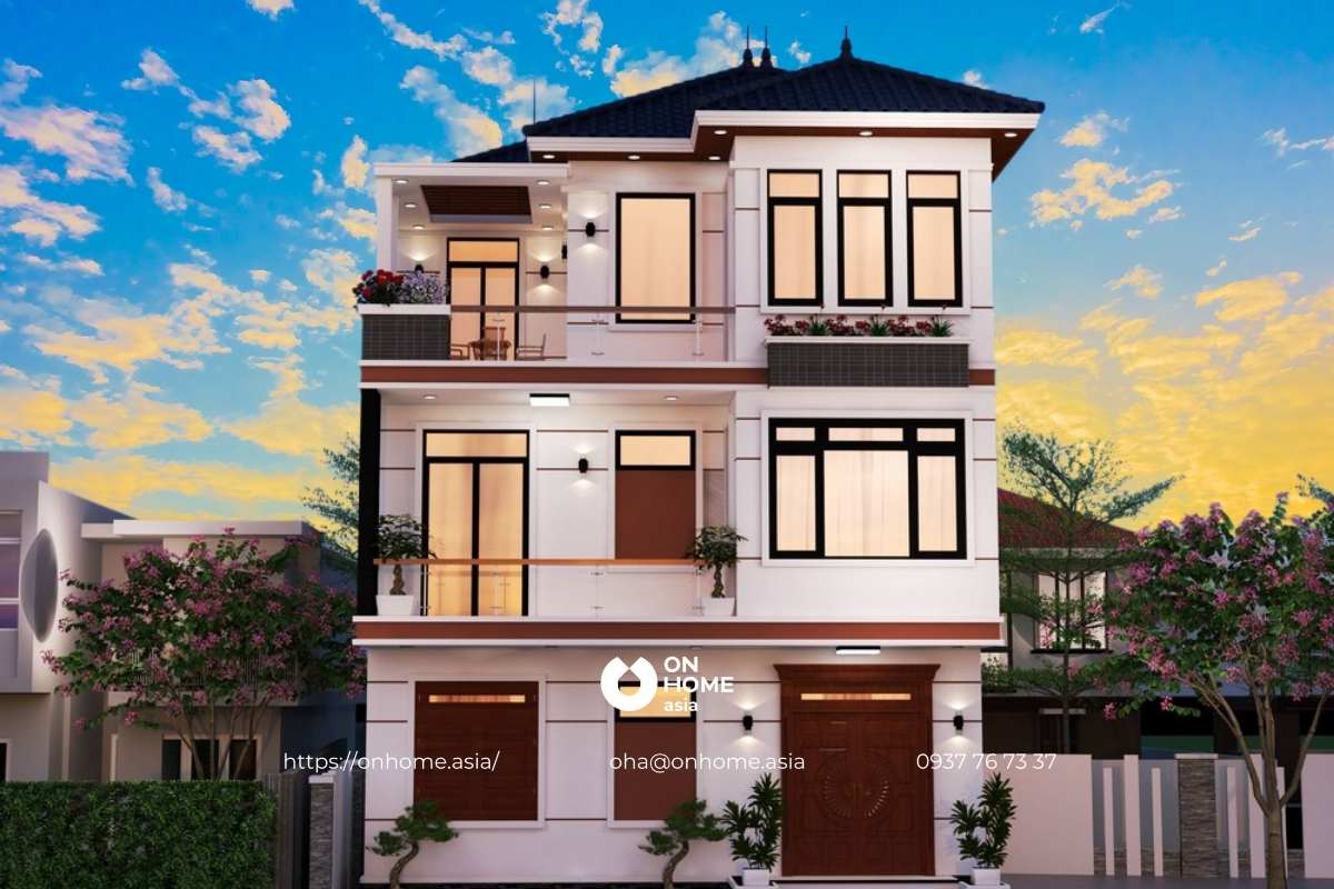 Nhà 3 tầng mái Nhật đẹp, hiện đại