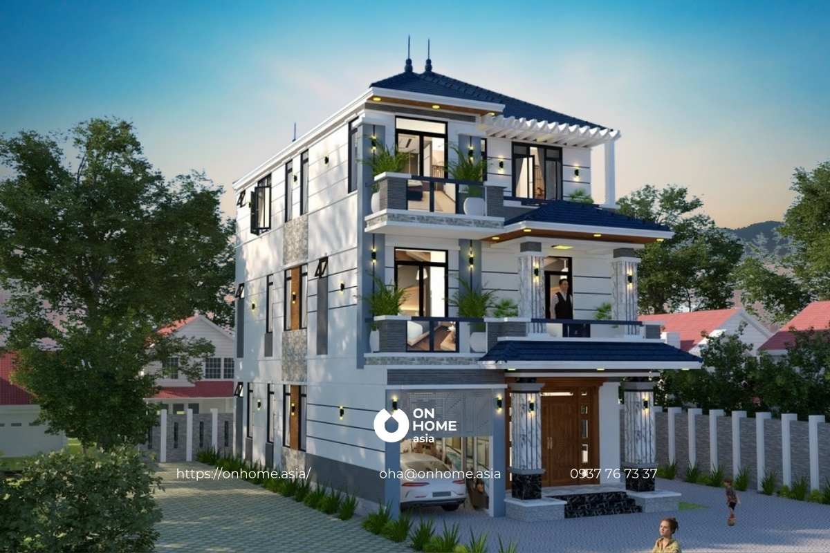 Nhà mái Nhật 3 tầng hiện đại, đẹp