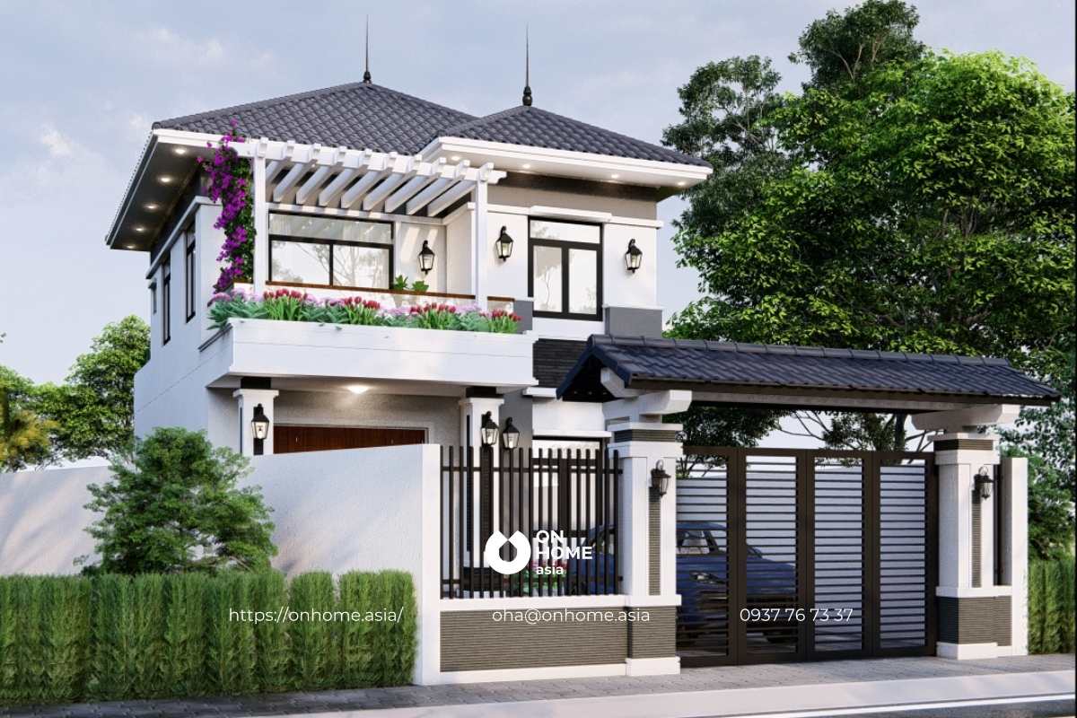 Thiết kế nhà 2 tầng mái Nhật