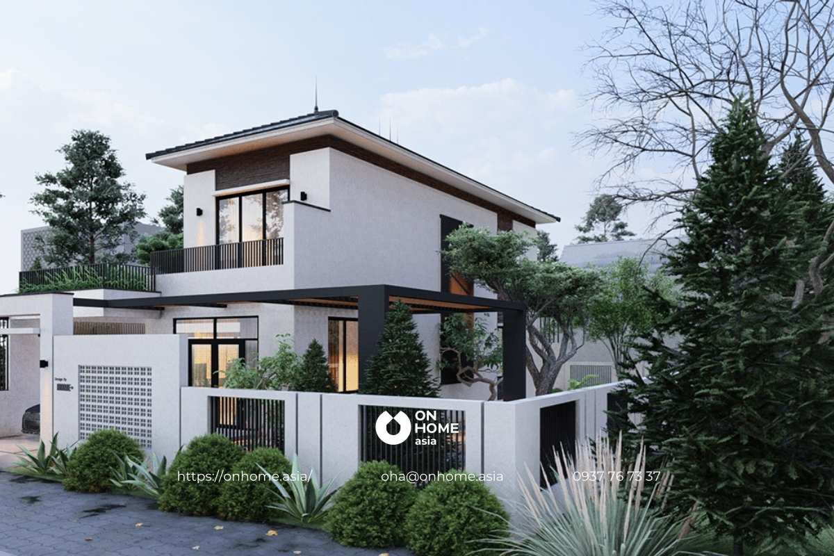 8x12m nhà mái Nhật 2 tầng hiện đại