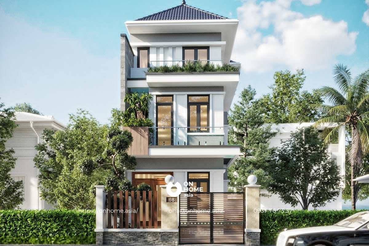 Thiết kế nhà 3 tầng mái Nhật