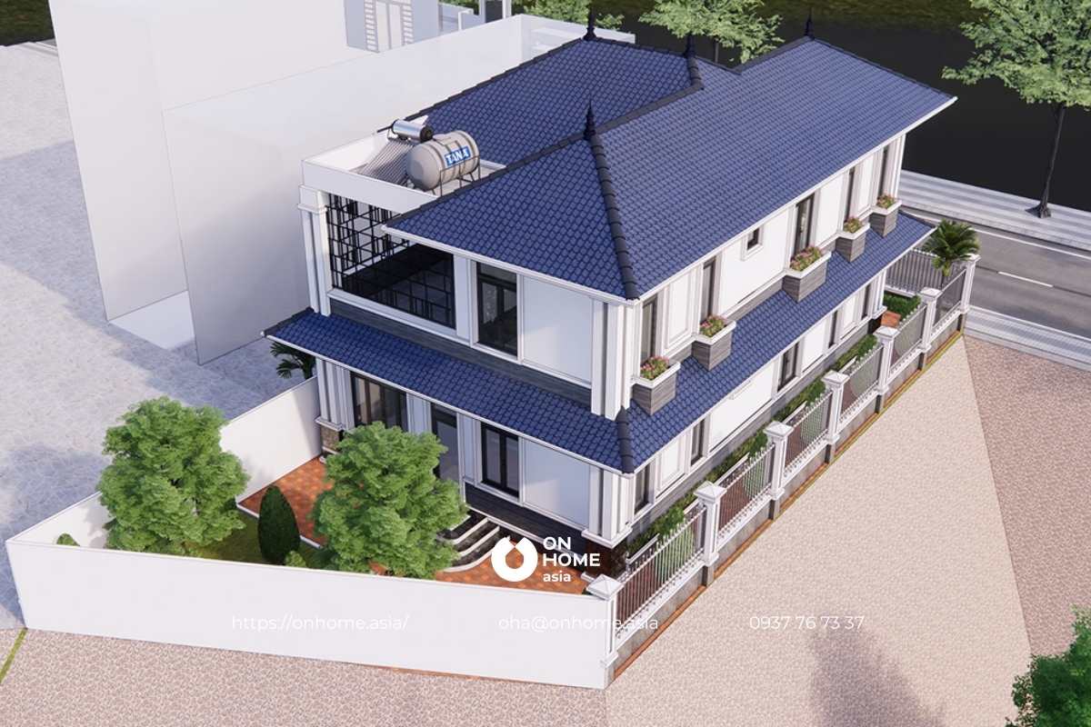 Nhà mái Nhật 2 tầng 4 phòng ngủ hiện đại