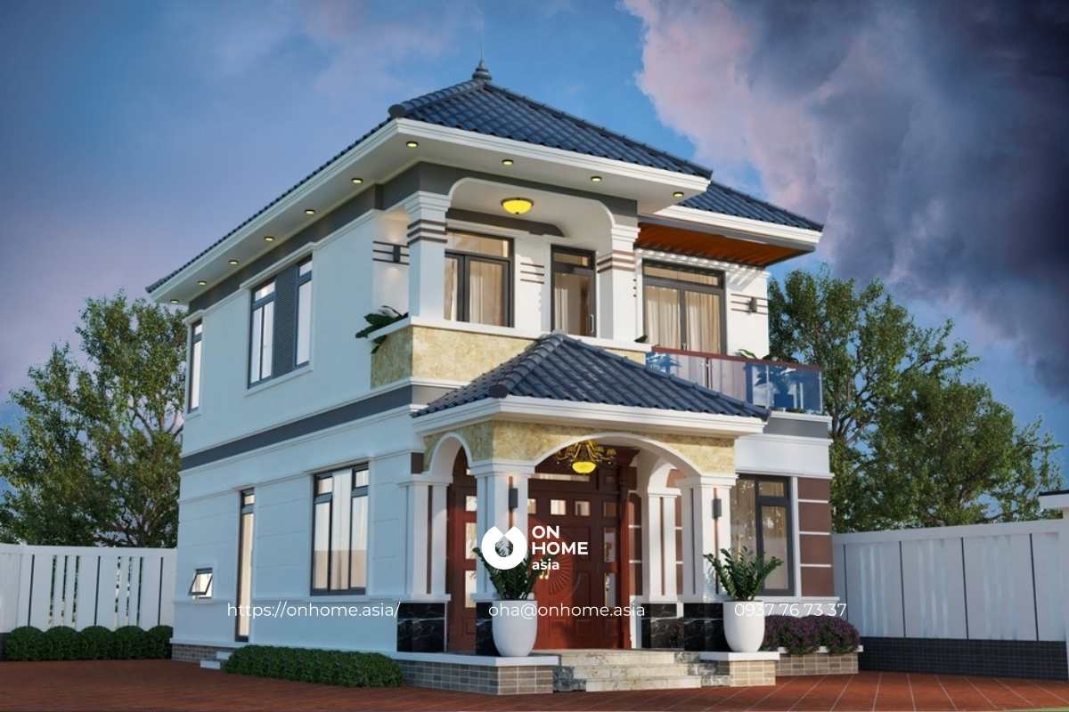 Nhà 2 tầng mái Nhật Tân Cổ Điển