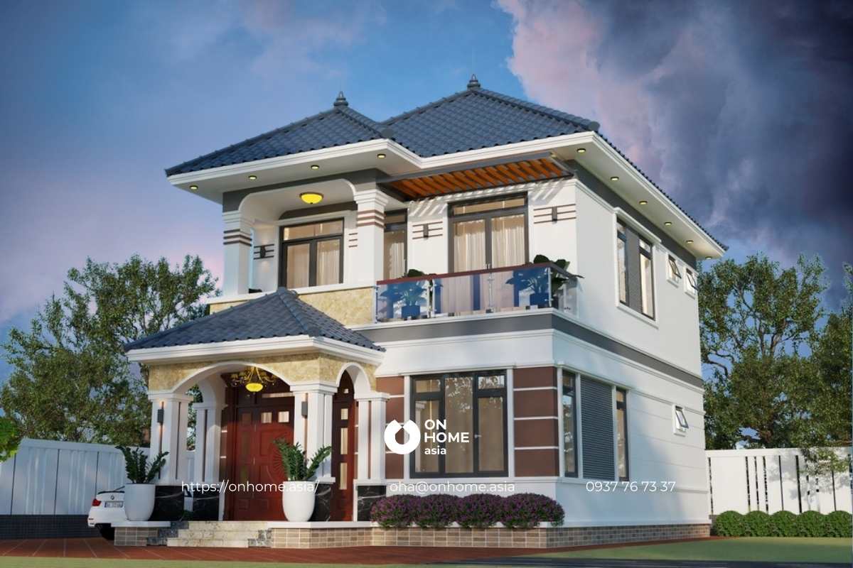 Nhà 2 tầng mái Nhật Tân Cổ Điển