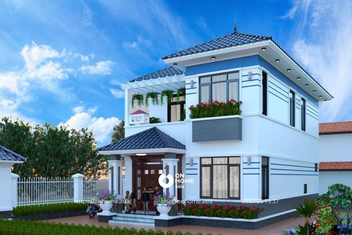 Mẫu nhà 2 tầng mái Nhật chữ L