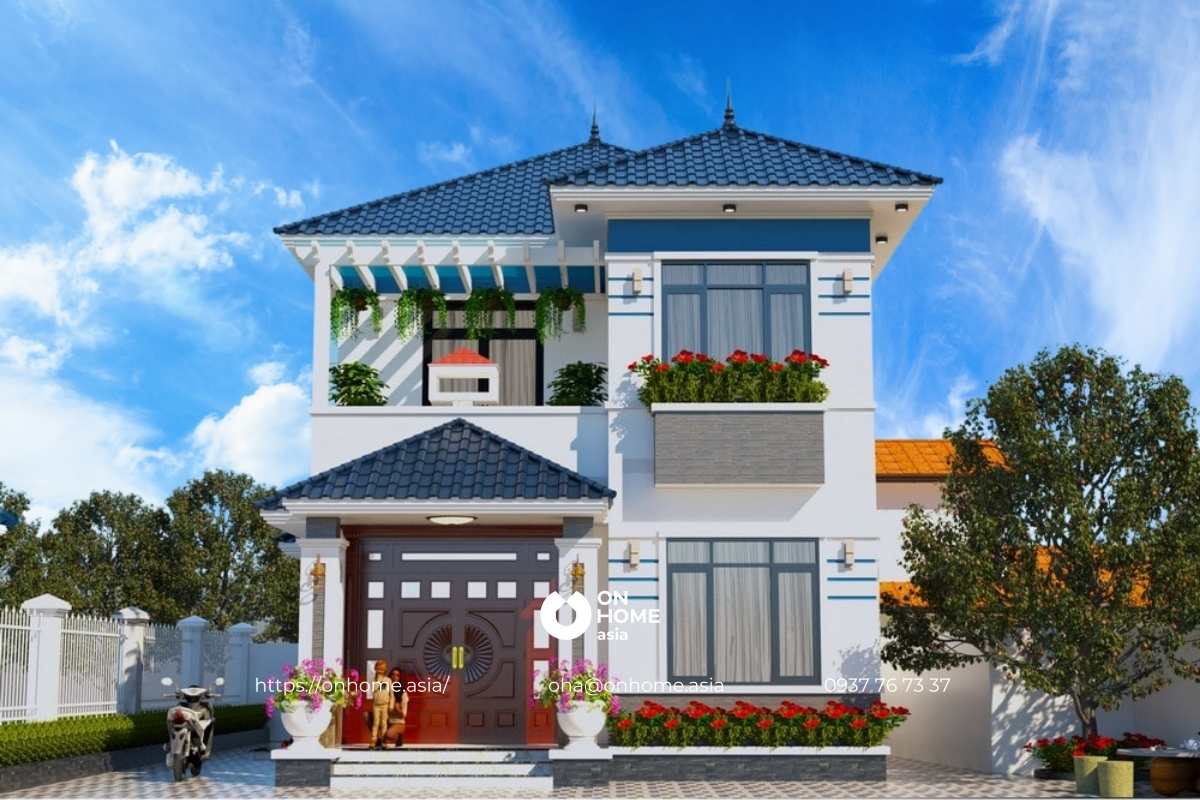 Nhà 2 tầng mái Nhật chữ L đẹp