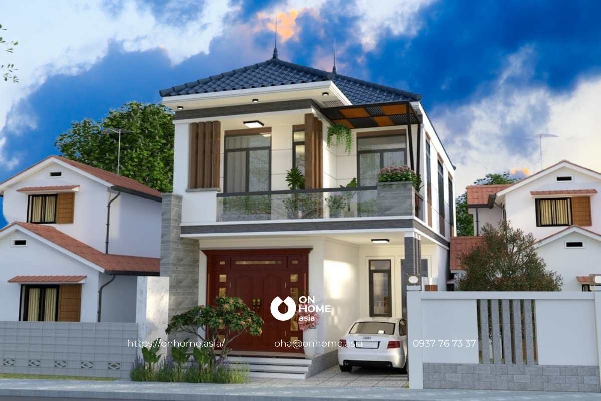 Thiết kế nhà mái Nhật 2 tầng đơn giản mà đẹp